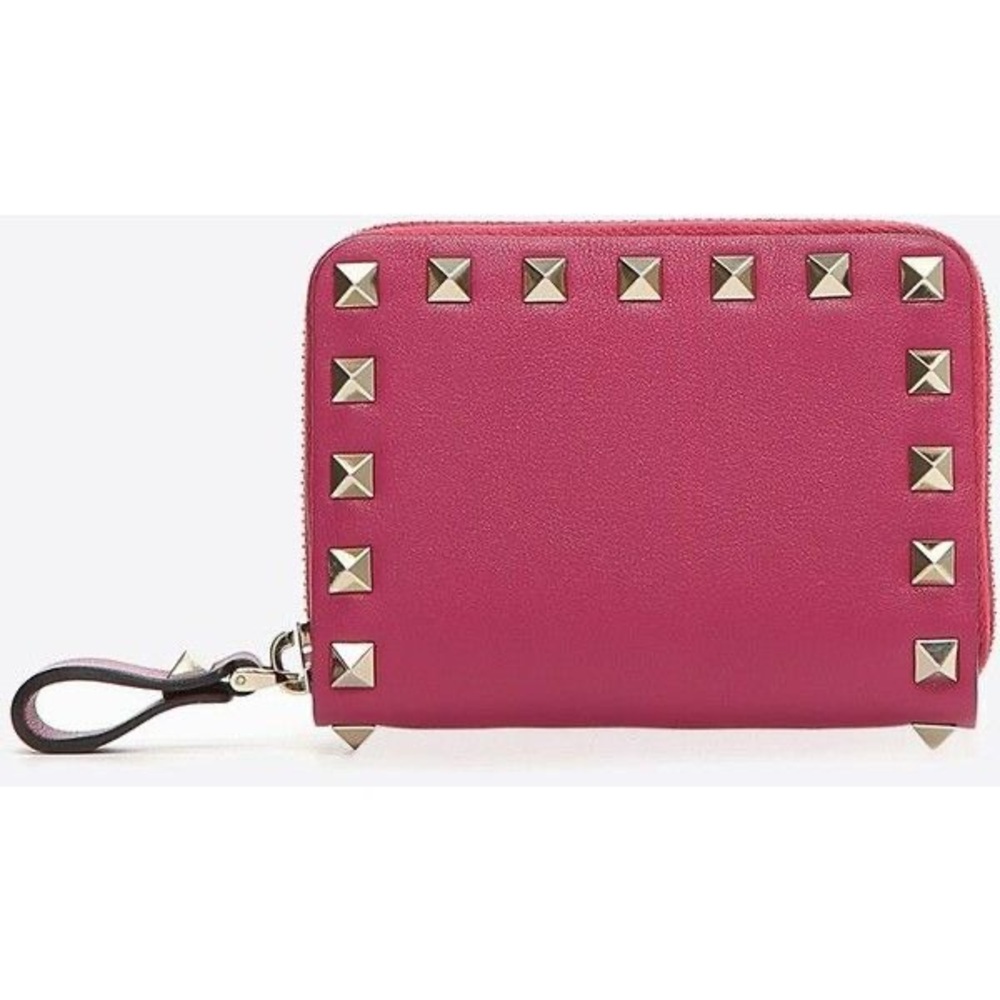 Valentino small pink rock stud zip around wallet
